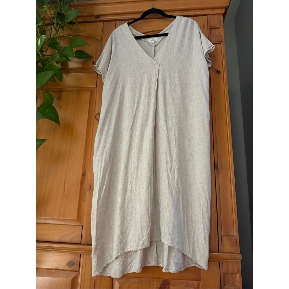 P Cill Linen Blend Beige Shift Dress Oversized Minimalist Small - Picture 4 of 12